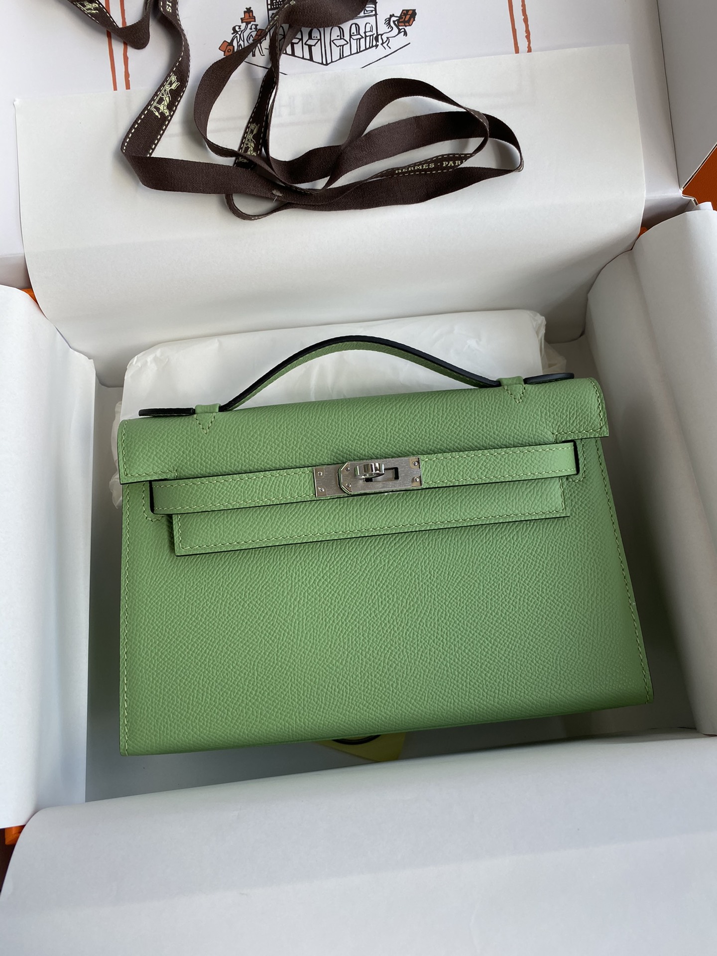 Hermes Mini Kelly Pochette 22cm Bag In Kiwi Green Epsom Leather